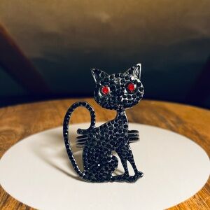 NIB! Set of 4 TAHARI Rhinestoned Black Cat Napkin Rings
